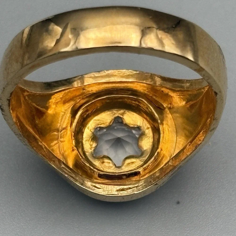 Vintage Mens 10k Gold Filled Ring Clear Stone 12.75 MCM Bold Statement 7.95g